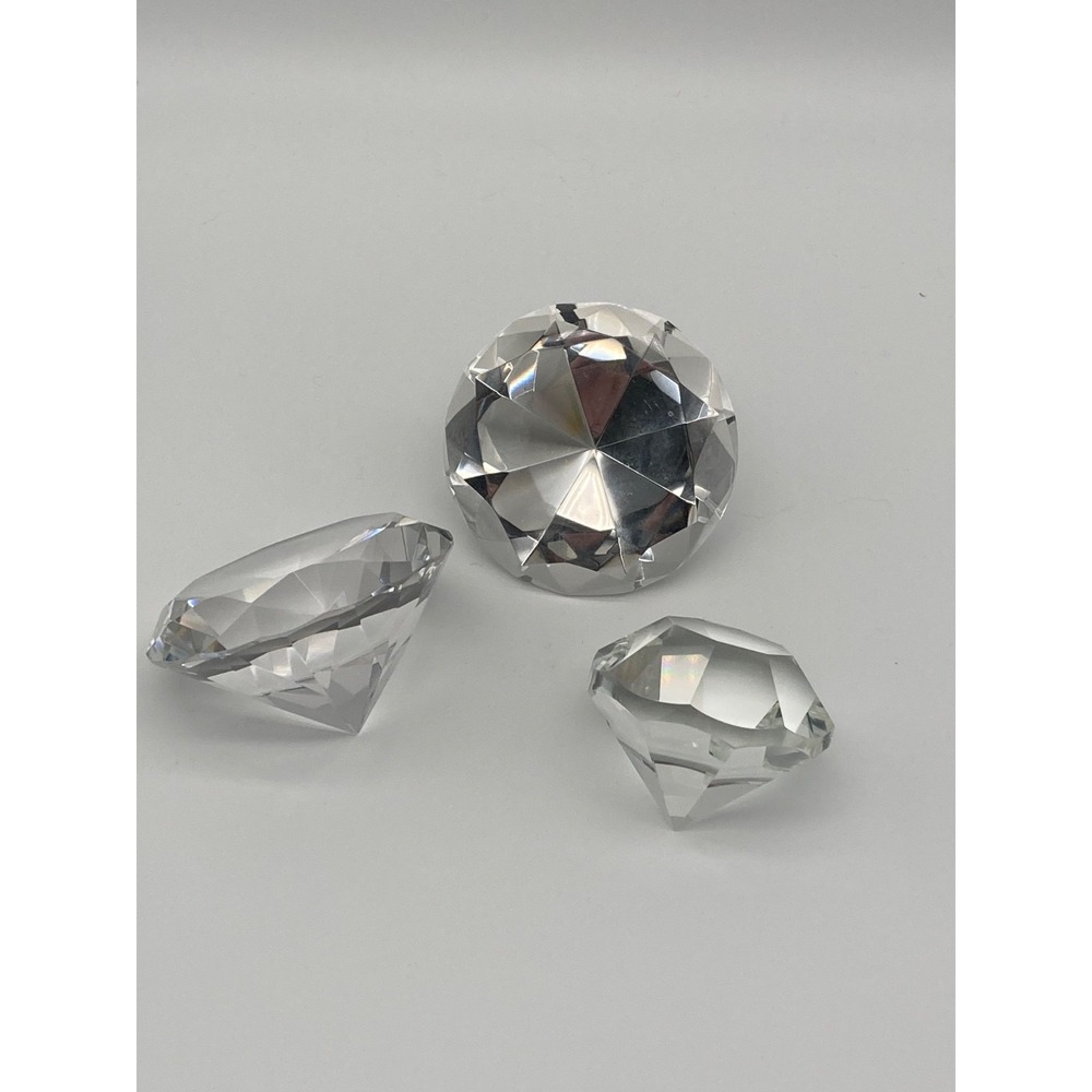 Clear Cut Crystal Glass Giant Diamond Paperweights Table Display Decor Lot of 3